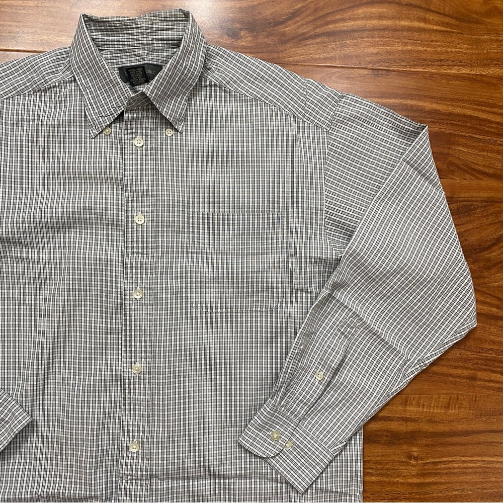 Banana Republic Gray White Windowpane 100% Cotton Button Down Shirt Size Medium - Picture 4 of 13